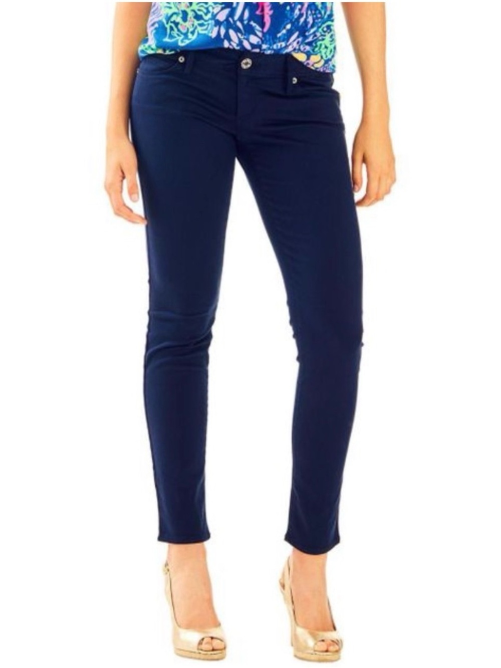 Lilly Pulitzer Worth Skinny Jean Navy Soft Sateen Size 8 Fitted Low-Rise Pant